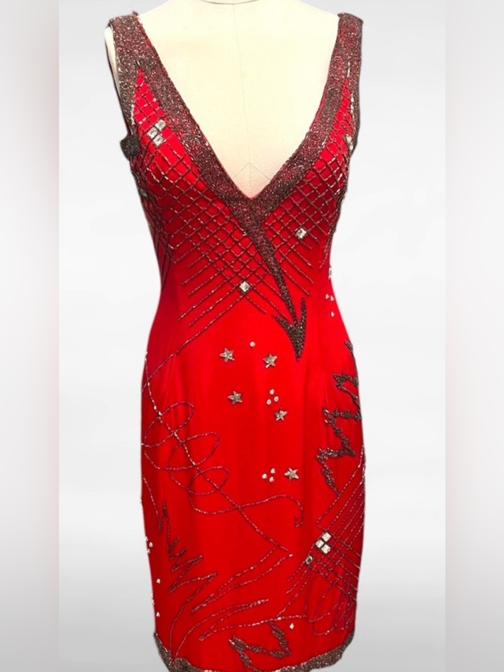 Vintage 80s Fabrice Beaded Red Cocktail Dress sz Sm, EUC